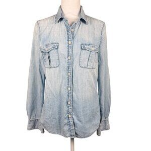 J.Crew Chambray Shirt Women Size 6 Blue Button Down Lightweight Denim Top